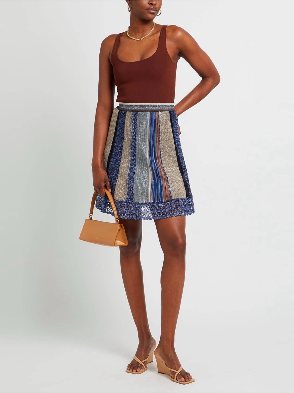 Missoni Multicolor Striped Circle Skirt in Blue, Tan and Brown